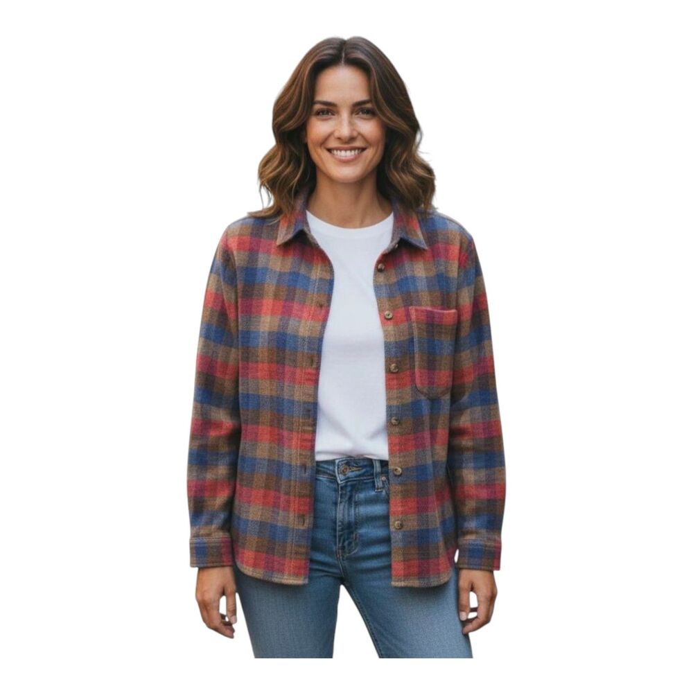 Koret City Blues Women's Plaid Button Down Shirt Jacket Large Flannel Fall Cozy